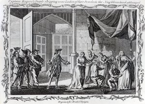 La gente del capitano Rogers che spoglia alcune signore dei loro gioielli nei pressi di Guiaquil, 1765 da English School